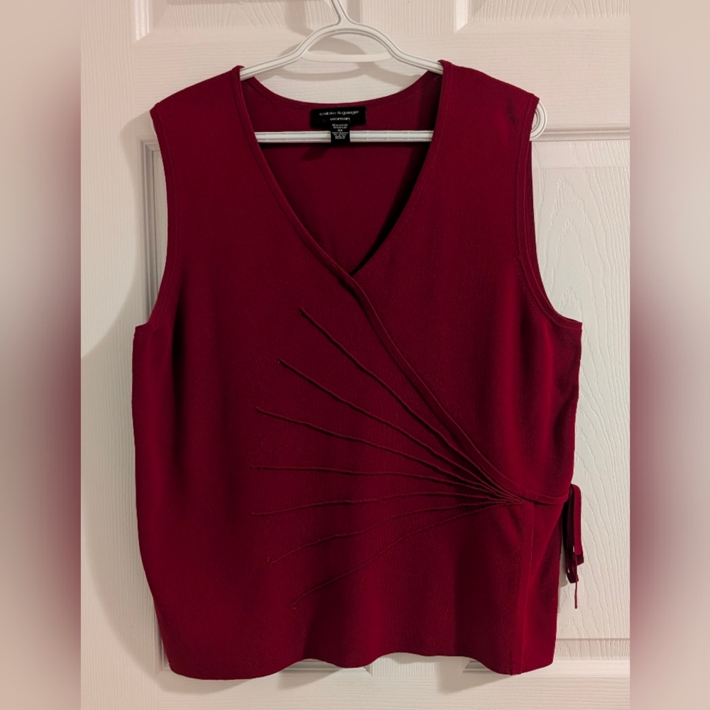 Elegant Red Knit Sweater Vest Blouse Top Feminine Academia Office Casual Chic 2X